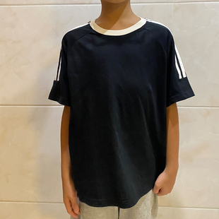 透气百搭T恤 儿童纯棉短袖 T恤落肩款 宽松上衣夏季 学生中大童休闲装