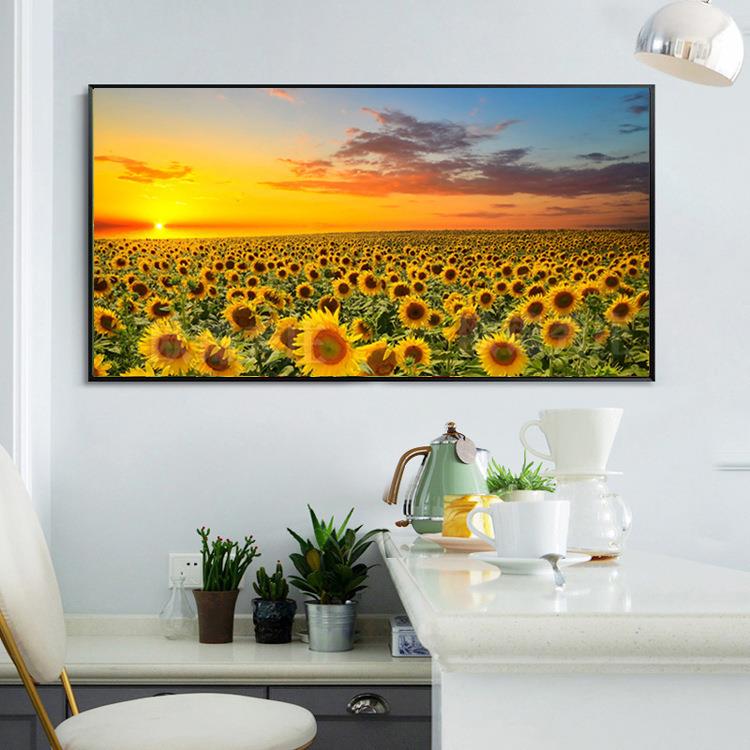 向日葵钻石画5D满钻石绣简约现代客厅横版贴钻十字绣2020新款餐厅