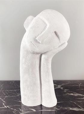 现代简约欧式极简白色托腮人像摆件雕塑样板房售楼处软装饰品摆设