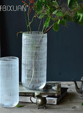 厂家 客厅欧式摆件插刻线透明花瓶家居装饰品创意玻璃花瓶样