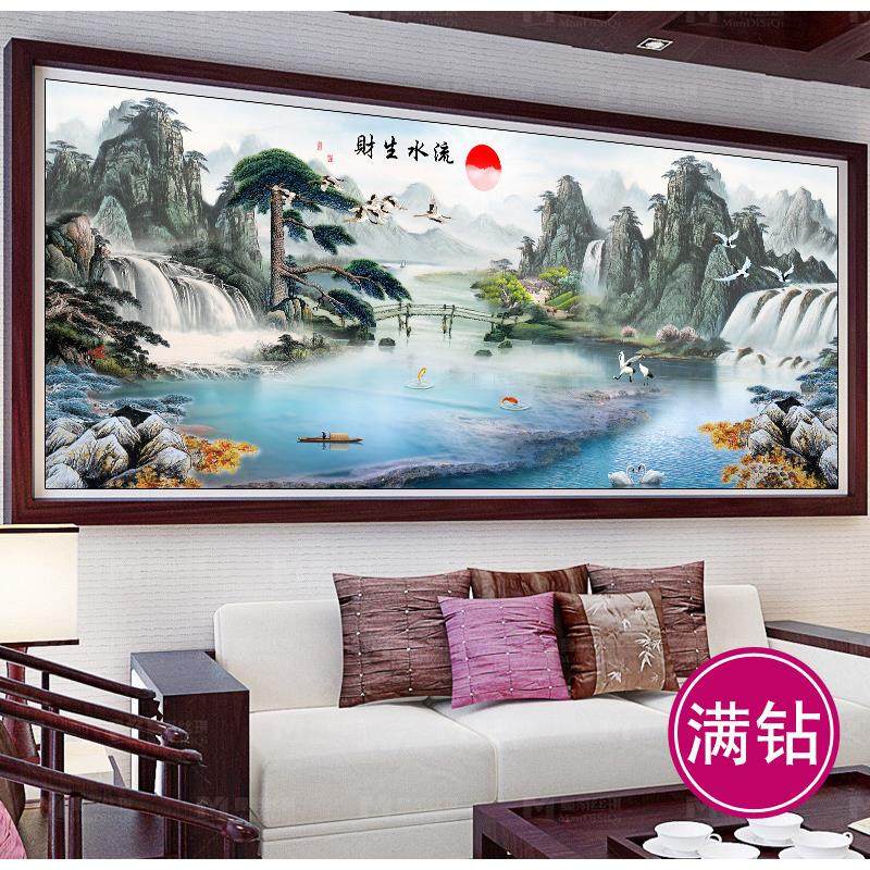 新款粘钻十字绣客厅山水画风景聚宝盆迎客松大幅流水生财5D钻石画,居家布艺,海绵垫/布料/面料/手工diy,淘宝优惠券,粉丝福利购,淘宝优惠卷