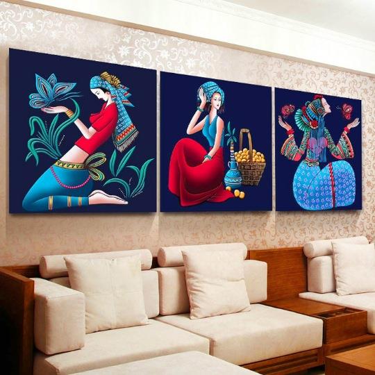 满钻钻石画三联画民族风客厅5d砖石秀阿诗玛粘点贴钻十字绣