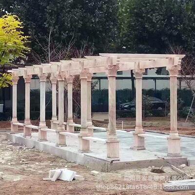 大理石新款花架庭院创意晚霞红石材花廊高档小区凉亭石雕长廊