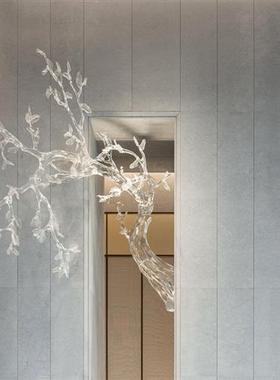 酒店会所大堂抽象透明树挂饰树脂雕塑迎客松摆件别墅售楼处装饰品