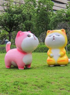 室内外招财猫雕塑花园庭院摆件卡通可爱猫咪玻璃钢美陈装饰品摆件
