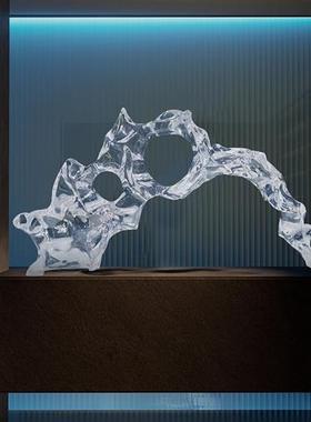 现代样板房轻奢雕塑摆件透明树脂太湖石酒店客厅玄关桌面软装饰品