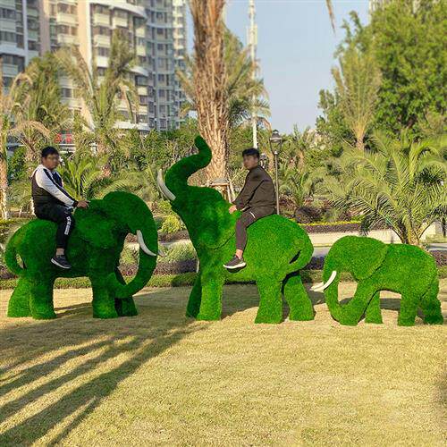 仿真绿植大象雕塑摆件大型户外绿雕景观小品玻璃钢公园庭院装饰品