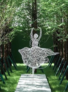 户外不锈钢镂空芭蕾舞人物雕塑铁艺抽象跳舞女孩定制小品景观摆件