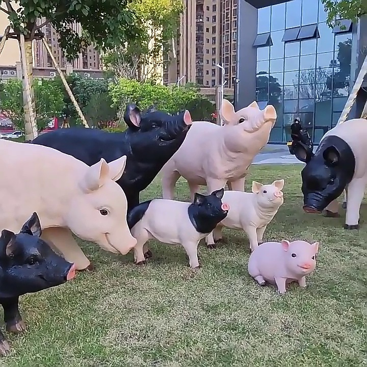 户外彷真猪雕塑玻璃纤维花园农场园林造景黑猪模型十二摆件动物装