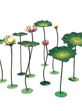 不锈钢仿真荷花雕塑户外金属铁艺荷叶装饰别墅水景鱼塘庭院摆件品
