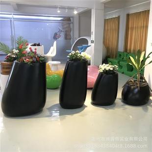 玻璃钢花盆商场椭圆花盆酒店落地花器户外玻璃钢花钵美陈花盆欧式