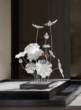 不锈钢荷花雕塑金属摆设庭院水景落地摆件酒店水池定制荷叶装饰品