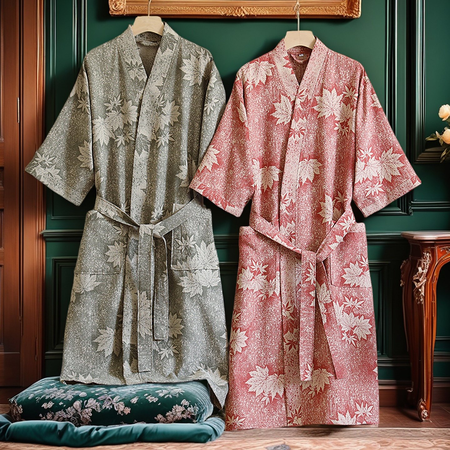 睡袍女纯棉双层纱布提花浴袍春秋冬季日系和服睡衣吸水浴衣汗蒸服