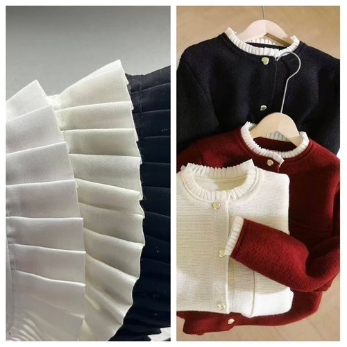 棉双层立体百褶袖口领口花边