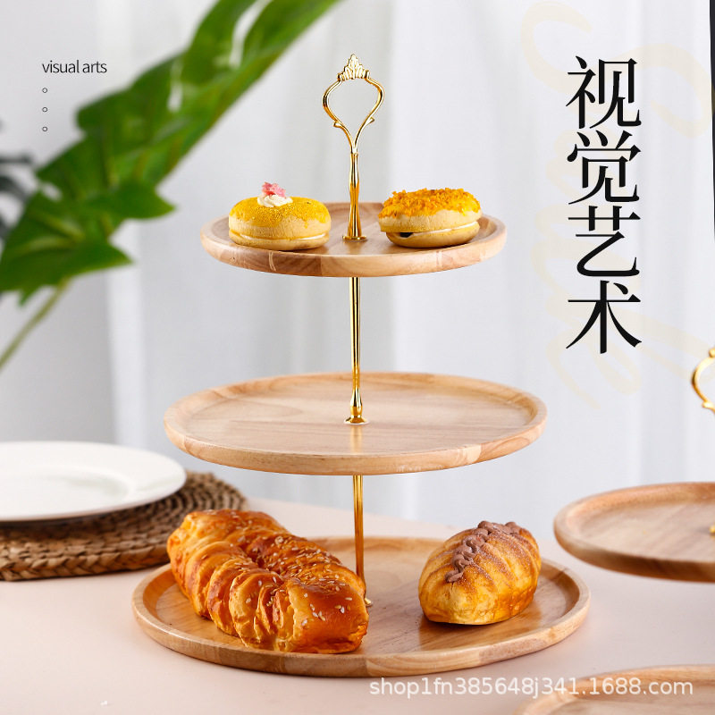 实木木质水果盘家用双层蛋糕架点心架甜品台商用展示架糖果托盘