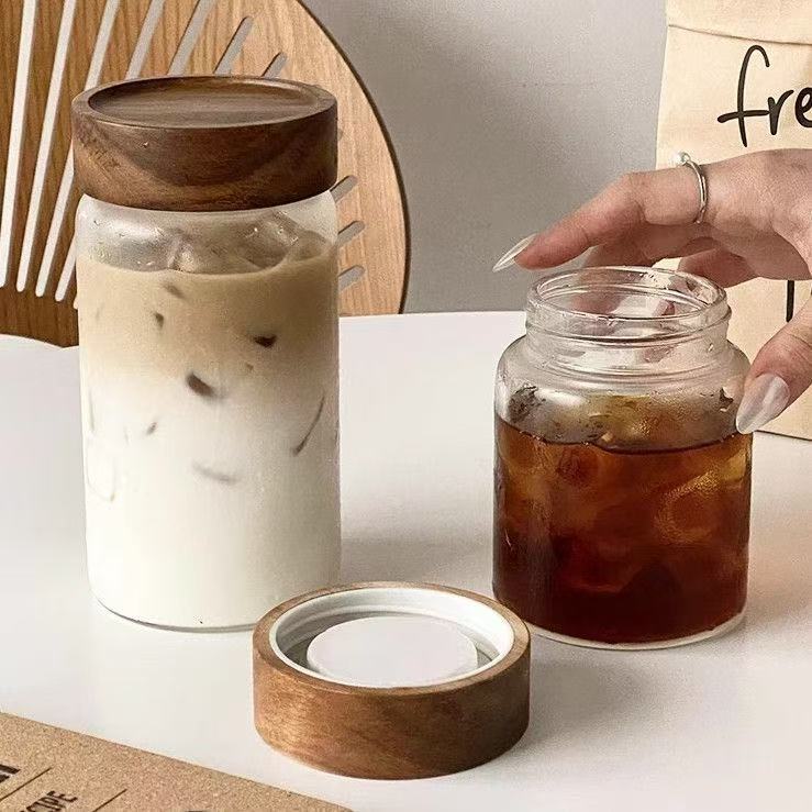 高硼硅玻璃杯网红竹盖水