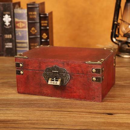 新款复古收纳盒木质储物箱带锁木盒子包装盒密室道具箱盒子现货