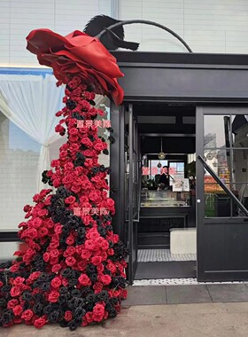 仿真花玫瑰瀑布玫瑰花墙假花布置冰川商场车展网红引流打卡婚庆