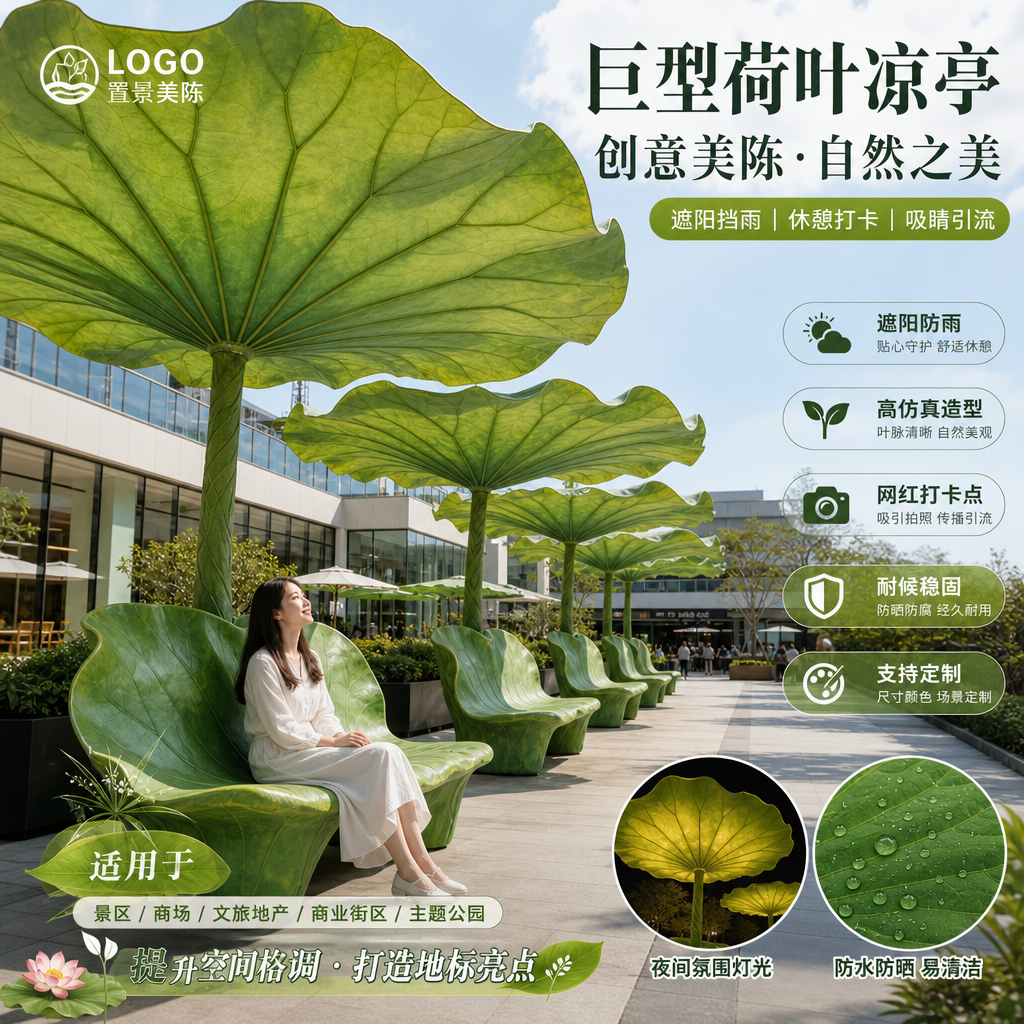 巨型仿真荷叶凉亭景区打卡美陈装置户外遮阳伞古风拍照道具定制