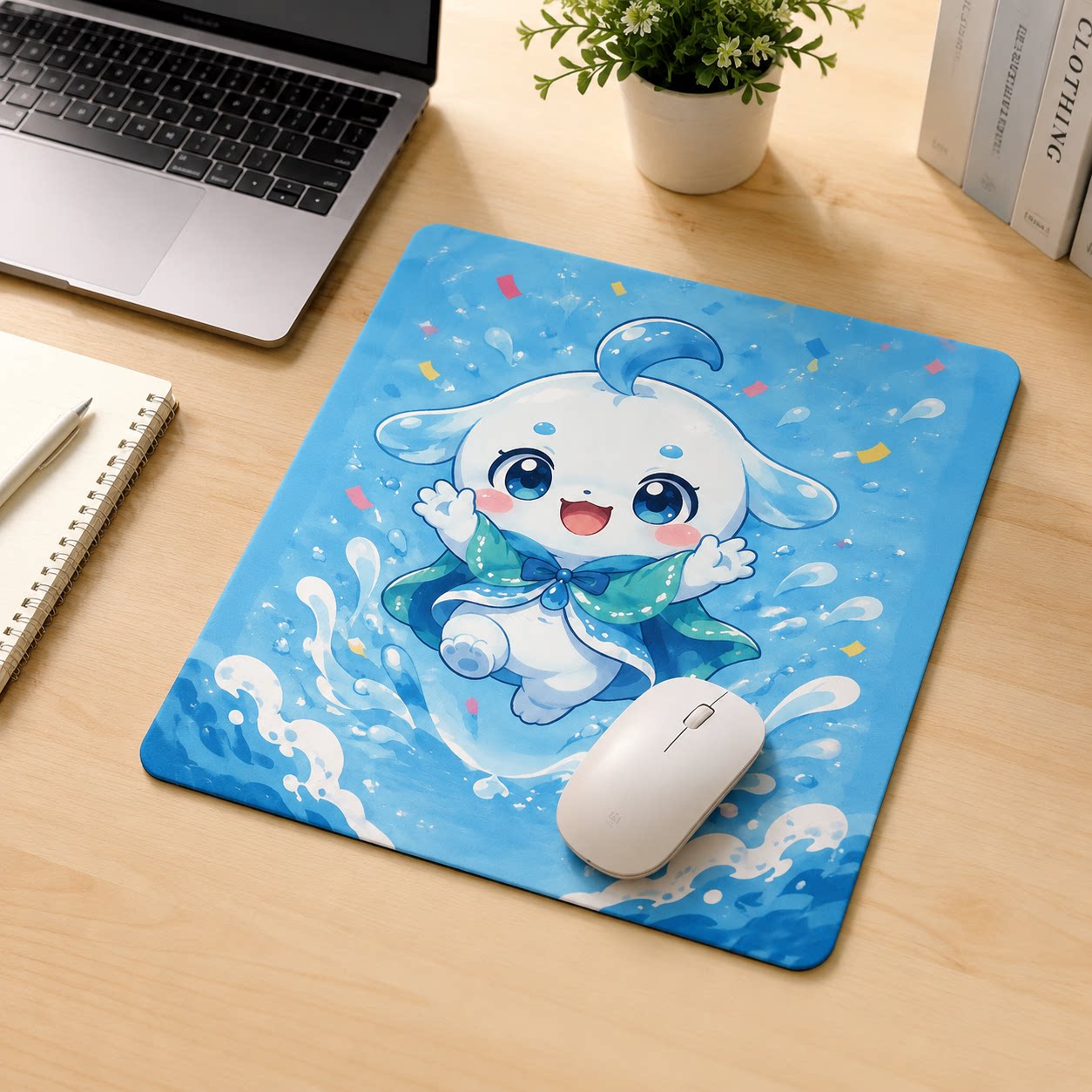夜空月亮许愿瓶水瓶座卡通少女桌垫防滑鼠标垫办公游戏桌垫
