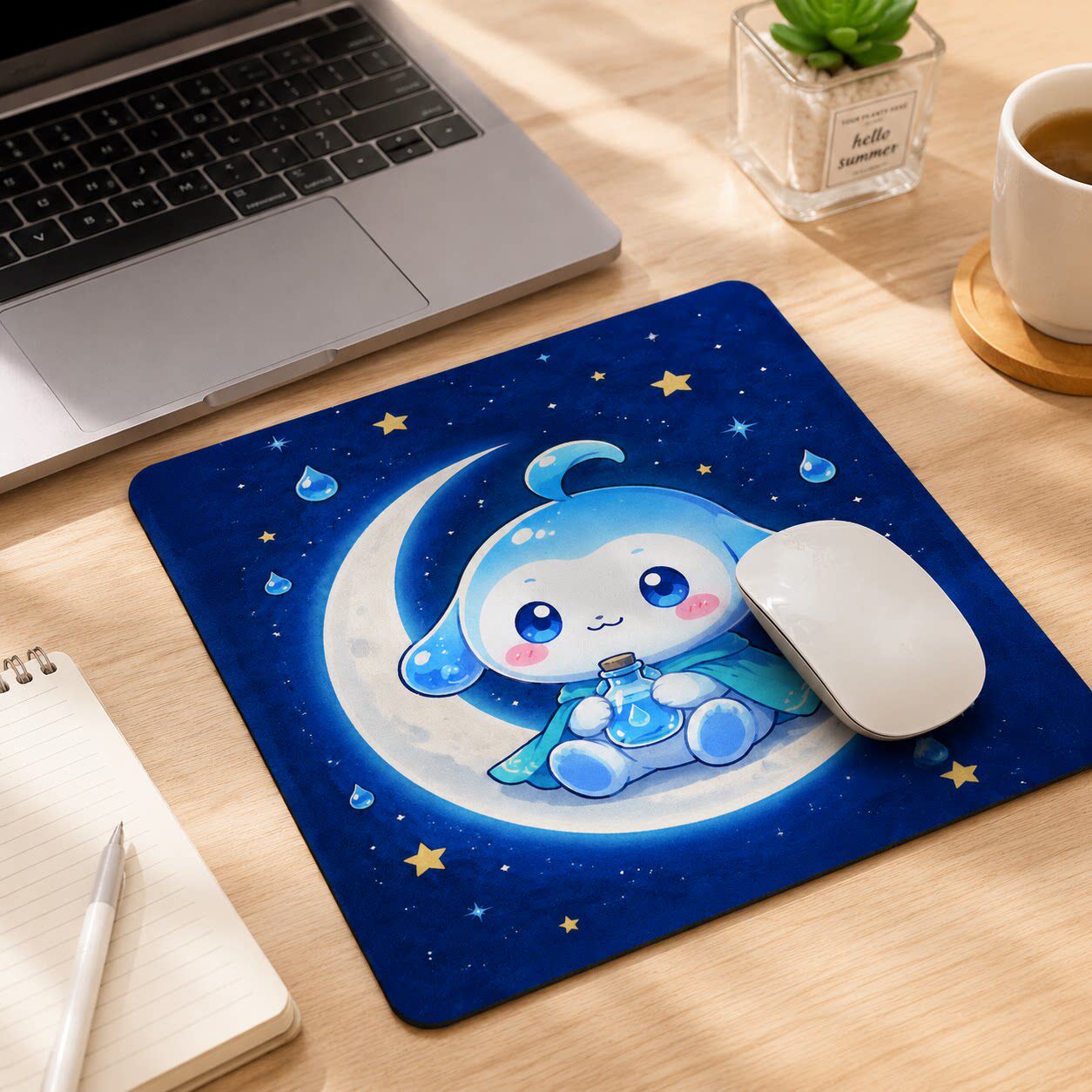夜空月亮许愿瓶水瓶座鼠标垫卡通少女桌垫办公游戏防滑鼠标垫