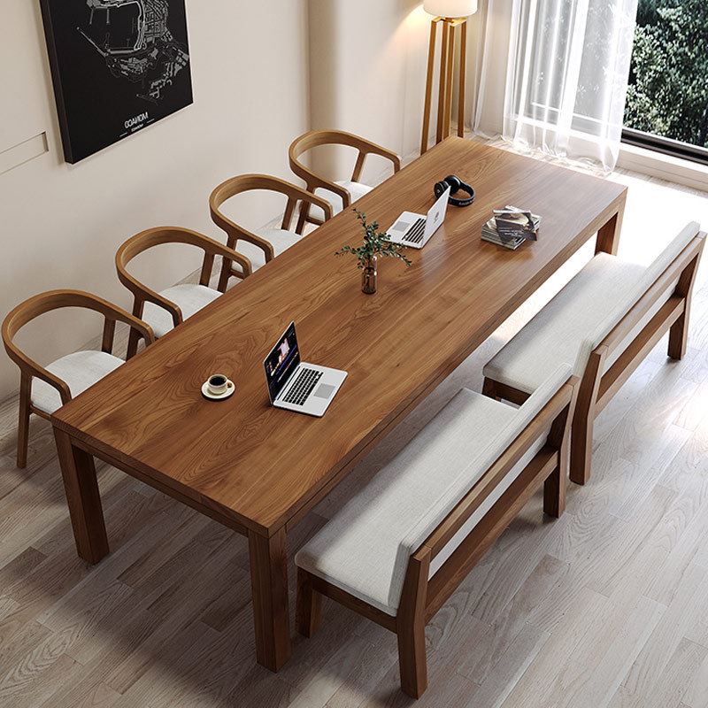 现代实木会议桌家用电脑桌客厅书桌原木学习桌公司办公长桌椅组合