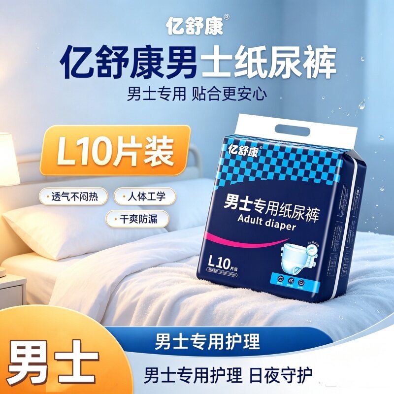 亿舒康男士成人纸尿裤导流加厚夜用XL码老人干爽透高吸力柔尿不湿