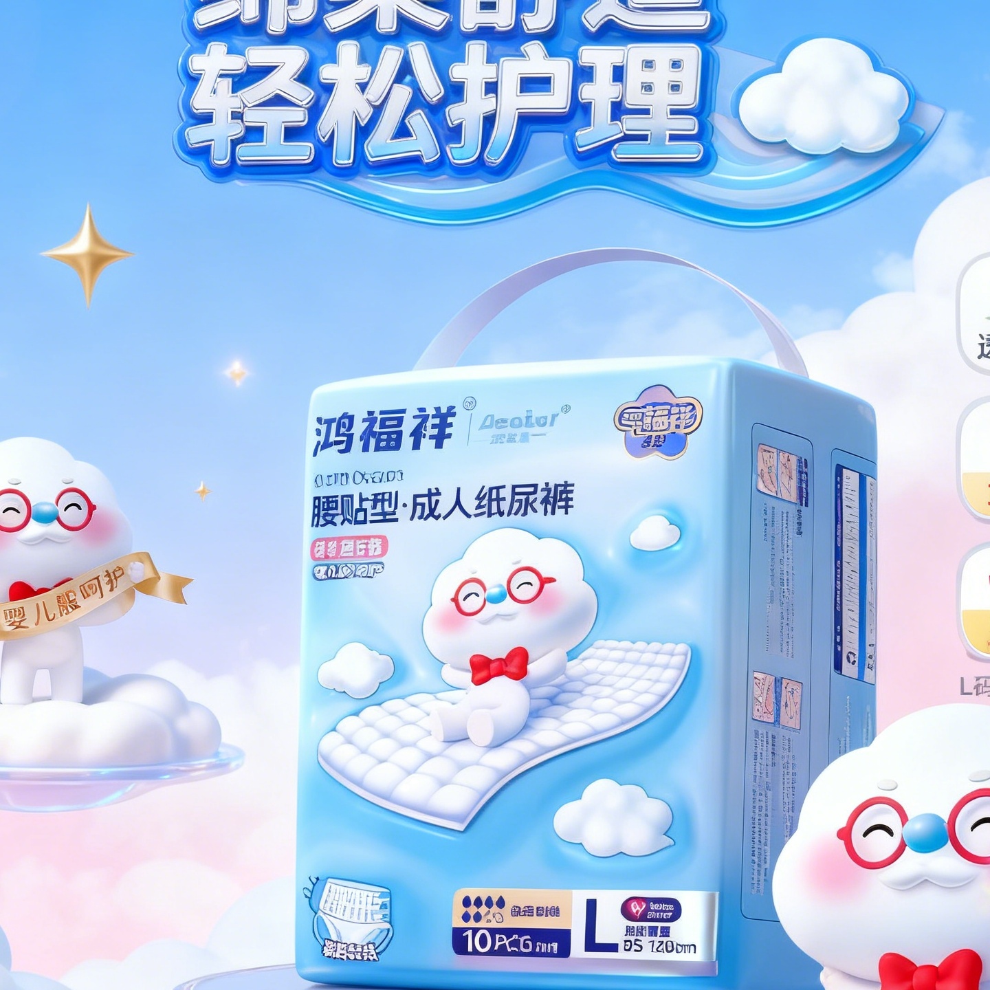 鸿福祥气泡绵透气成人纸尿裤 男女通用 升级款 防漏瞬吸老人