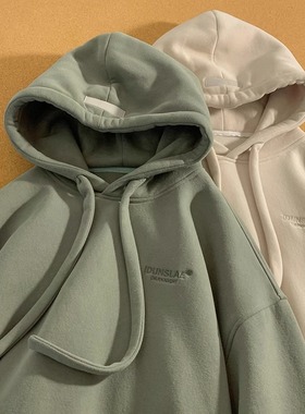 美式复古宽松慵懒风学生春秋款重磅连帽卫衣加绒加厚外套冬季上衣