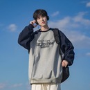 日系复古撞色圆领卫衣男生春秋冬潮牌宽松插肩袖 套头上衣加绒加厚