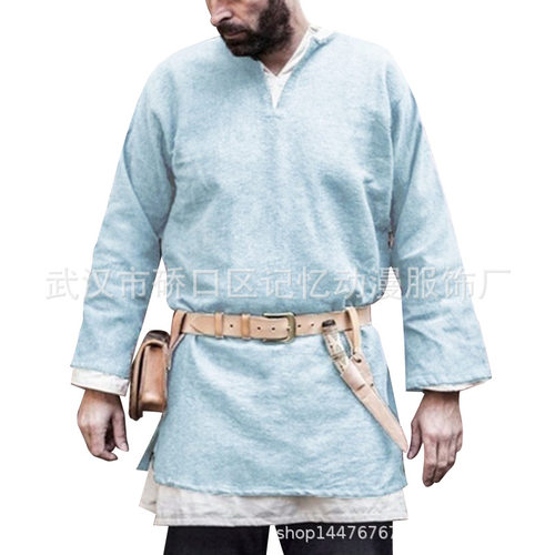 男士维京人骑马外套外衣打结饰物中世纪长袖衬衫文艺复兴男装上衣