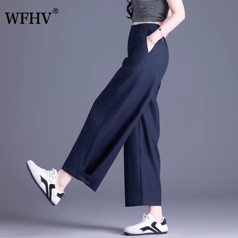 阔腿裤女2025新款夏妈妈时尚高级感藏青色女裤薄款九分宽松直筒裤