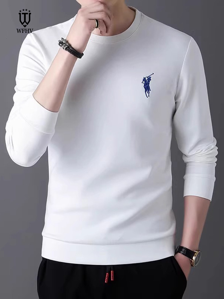 潮牌长袖t恤男秋季2025新款高端刺绣商务休闲圆领运动卫衣打底衫