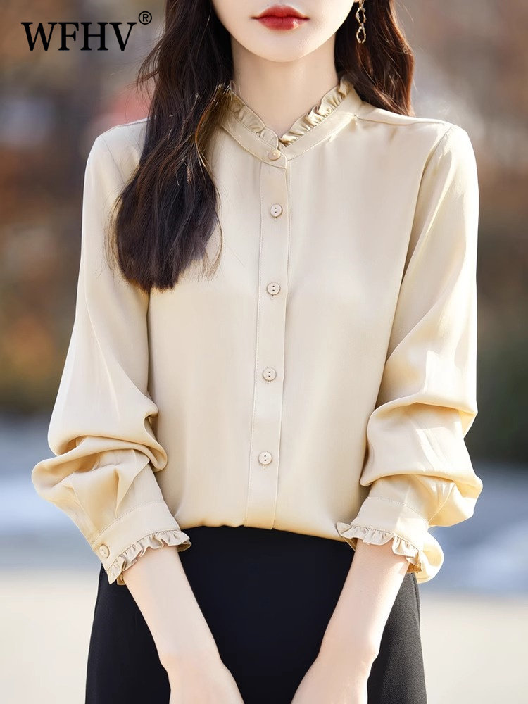 立领木耳边衬衣女士2025年春季新款商务休闲时尚洋气衬衫气质上衣