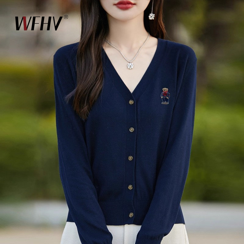 高档休闲外套女秋季新款洋气减龄宽松上衣长袖V领百搭时尚针织衫