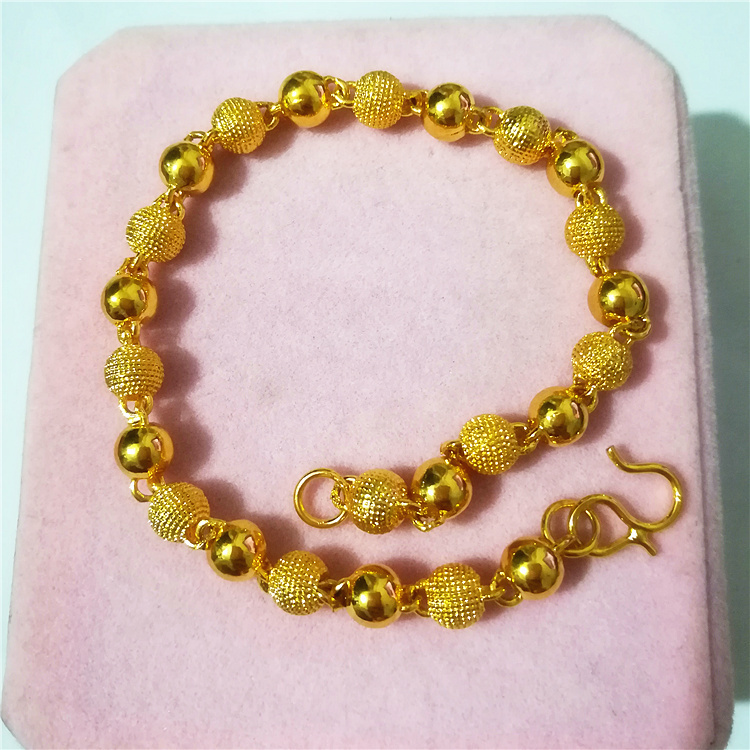 爆款时尚越南沙金手镯镀金磨砂圆珠手链男女久不掉色转运珠殴币金