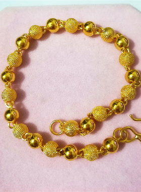 爆款时尚越南沙金手镯镀金磨砂圆珠手链男女久不掉色转运珠殴币金