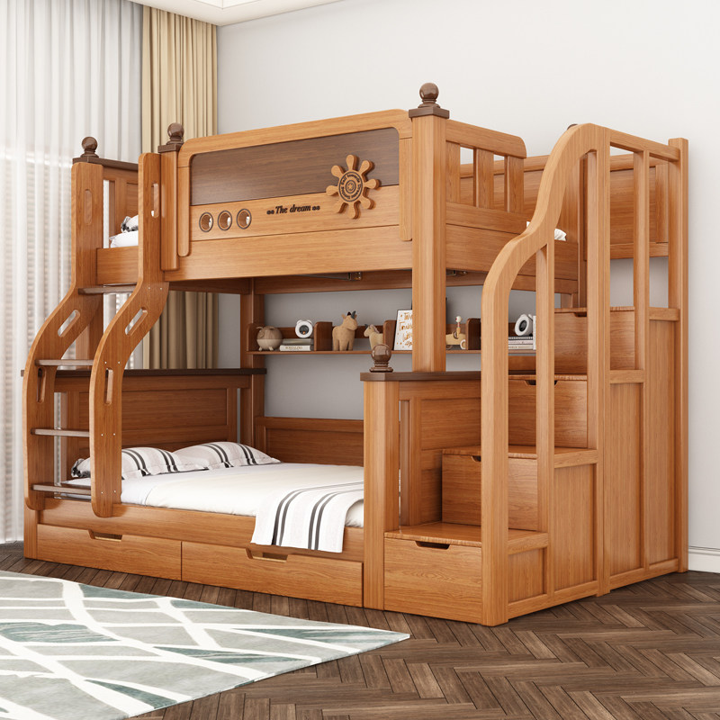 2025新款实木床加粗上下床小户型儿童子母床高低床实木拼接储物床