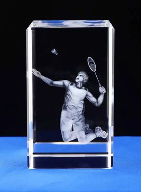 水晶内雕羽毛球蓝球足球体育赛事学校运动会马拉松等赛事奖品摆件