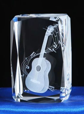 音乐创意小水晶工艺品3D模型内雕吉他萨克斯乐器镇纸摆件纪念礼品