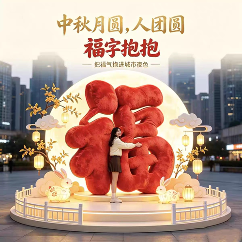 中秋巨型毛绒抱抱墙仿真福字造型美陈道具商场打卡拍照装饰