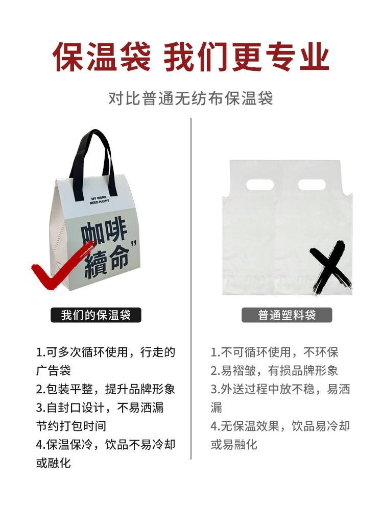 咖啡打包袋保温可封口铝箔无纺布手提单双杯奶茶商用一次性高档带-封面