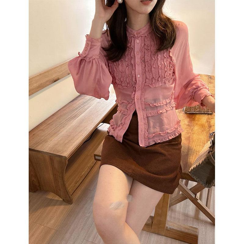 boudoir淑女闺房 100%人丝 精工木耳边 宫廷透视衬衫