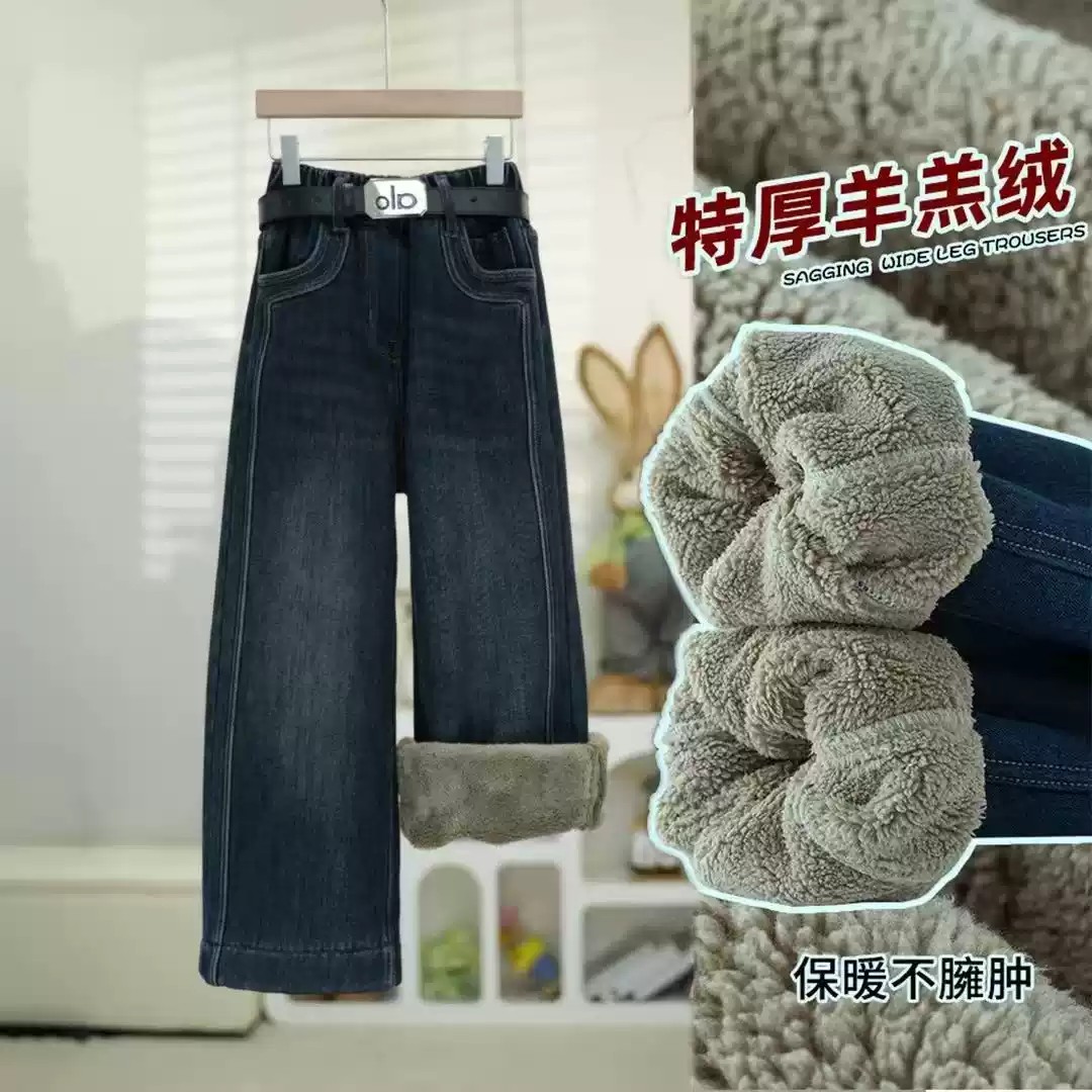 女童复古蓝松紧腰牛仔裤