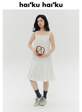 Haiku “Per chi” 吊带塔克拼接无袖连衣裙女春季百褶长裙