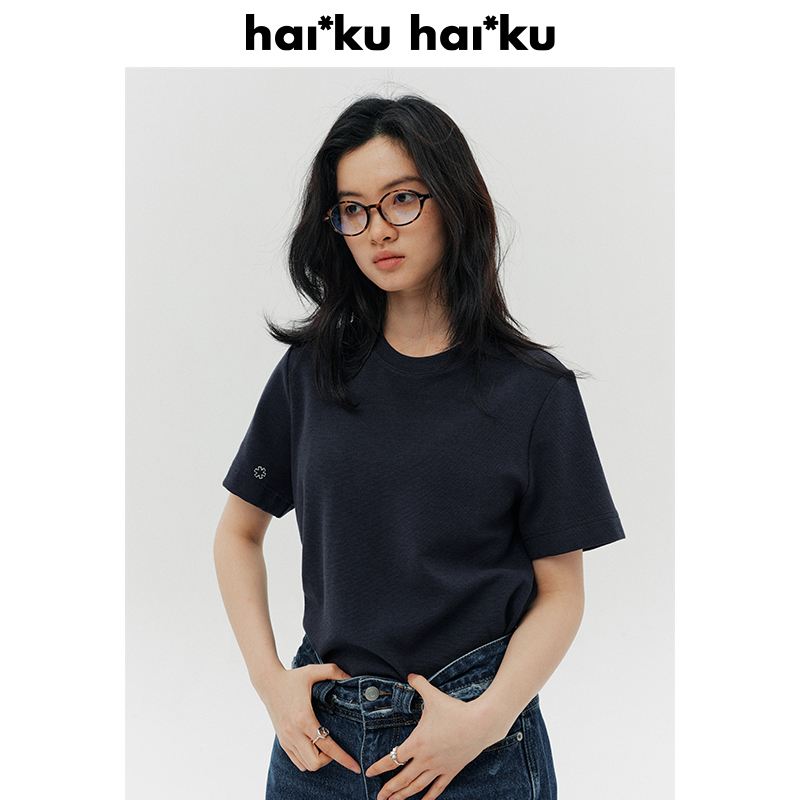 haiku绣花T恤圆领内搭