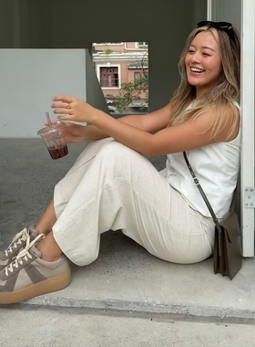 新款SAM JIMMY时尚复古厚底德训鞋真皮宋妍霏王璐丹同款女鞋潮鞋