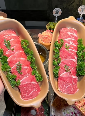 山缓缓火锅同款三拼蔬菜毛肚餐具三出山牛肉摆盘见手青菌菇造型