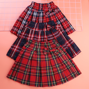 女童短裙格子裙学院风百褶裙中大儿童半身裙中小学生班服表演裙子