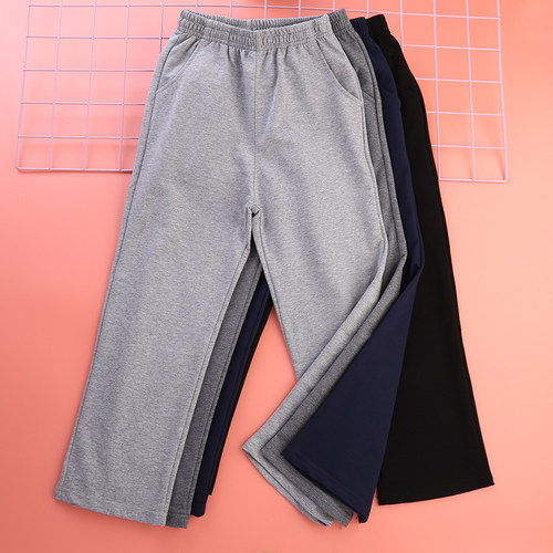 藏蓝春秋灰色长裤棉直筒裤校裤